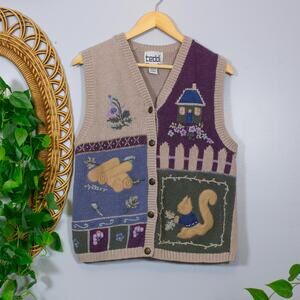 VTG CottagecoreTeddi Ramie Cotton Novelty Knit Vest Squirrel Light Summer